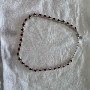 Silver Necklace with Red Heart Stones